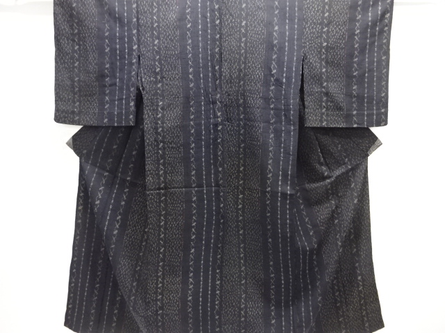 JAPANESE KIMONO / ANTIQUE HITOE KIMONO / SILK / MAWATA OJIYA TSUMUGI / WOVEN ABSTRACT STRIPE